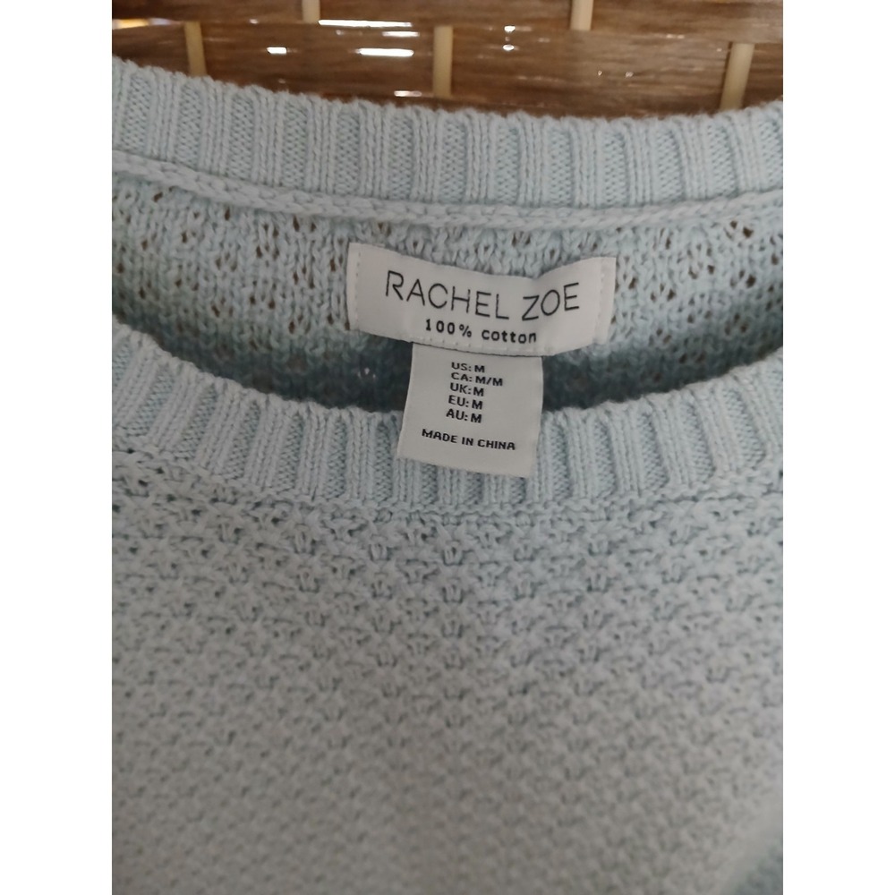 NWT Rachel Zoe Short Sleeve Lt Blue Cropped Cotton Knit Top Sz M Beach Resort - Picture 2 of 5